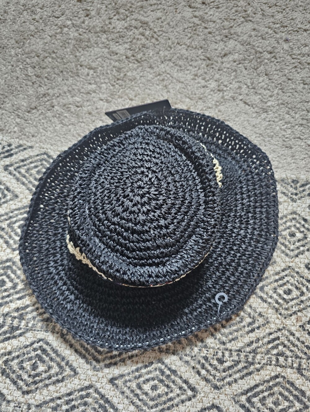 Ed Hardy NWT Black Paper Straw Sun Hat Tiger Embroidered Wide Brim Summer Beach - Picture 3 of 6